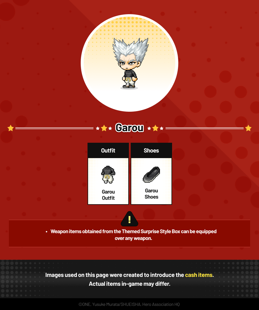 MapleStory x one-punch man themed surprise style box garou items