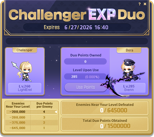 MapleStory Challenger EXP Duo UI